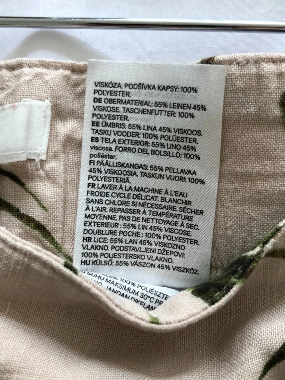 H&M Beige Green Tropical Palm Leaf Linen Blend Wide Leg Culotte Pants 12 102-09